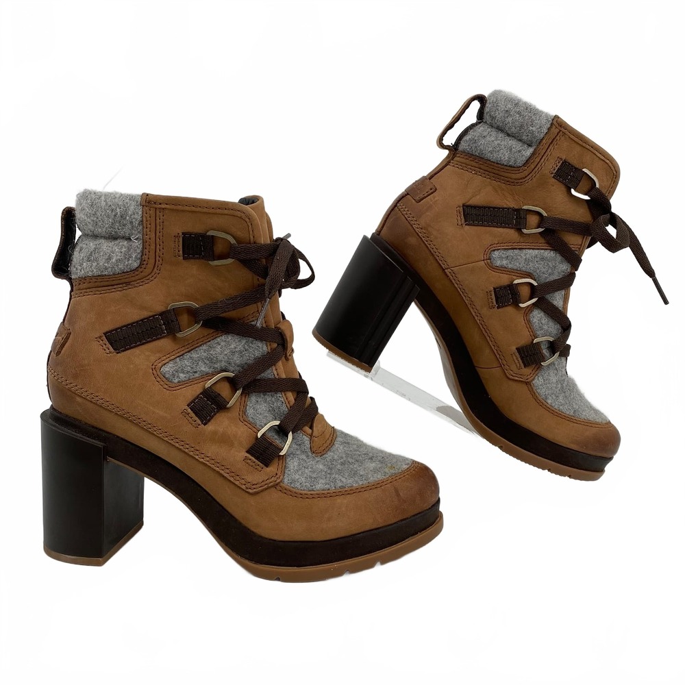 Sorel Brown Gray Heeled Boots | Womens 6